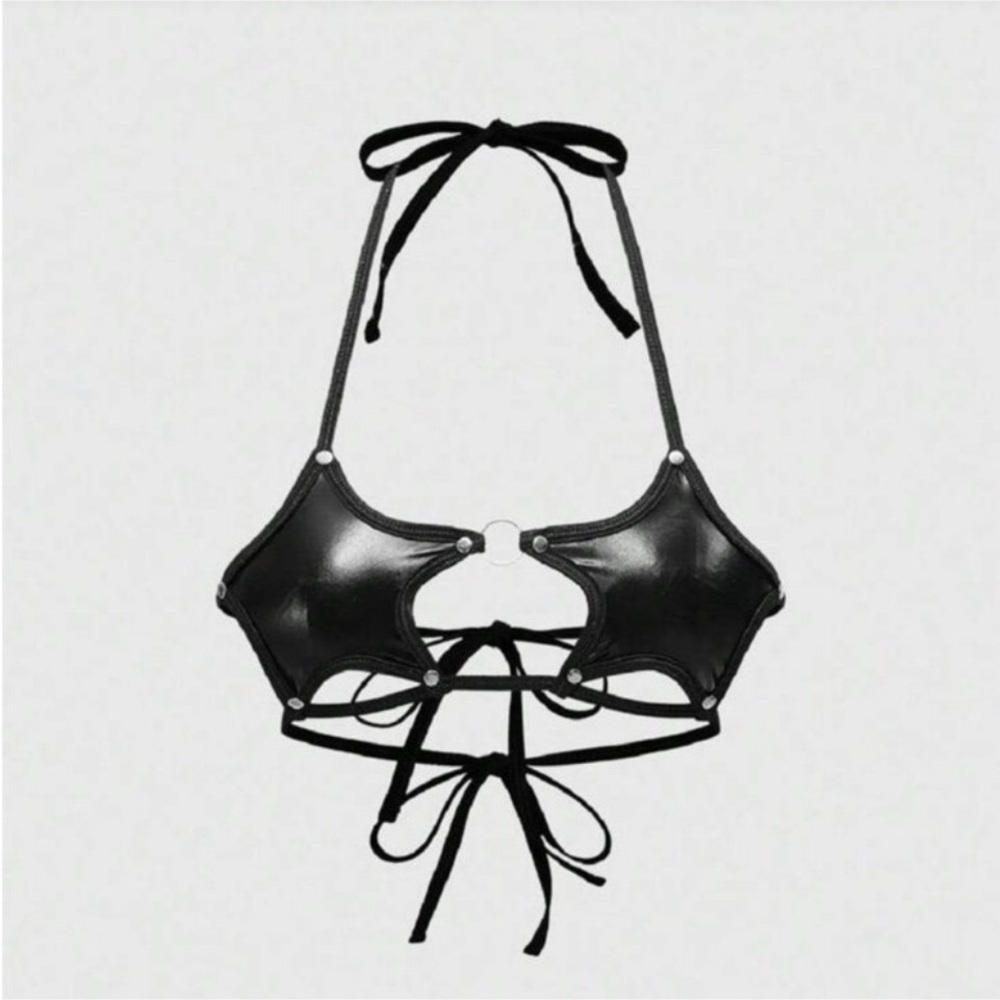 Black Star Pattern halter top with strappy design